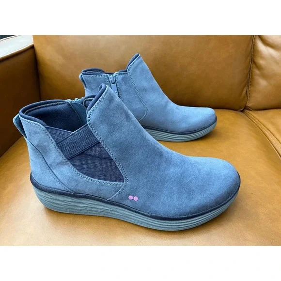 Ryka Noelle 2 Ankle Boots Womens 7 Blue Suede-Like Zip Up Booties