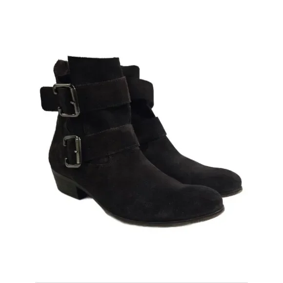 Paul Green Denver Dark Brow Belted Biker Suede Ankle Boots