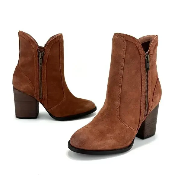 Seychelles Women Brown Heeled Ankle Boot Size 6.5 Suede Block Heel Padded New