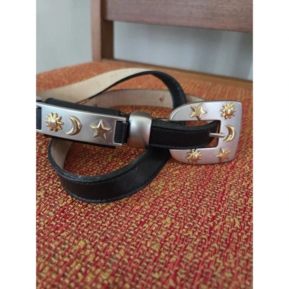 Vtg Leatherock Celestial Belt Women's S/m/L Sun Moon Stars 8671  Silver Gold