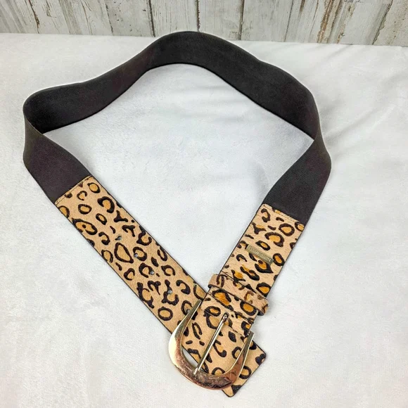 Nine West Leopard Cow Hair Wide Belt Size L/XL