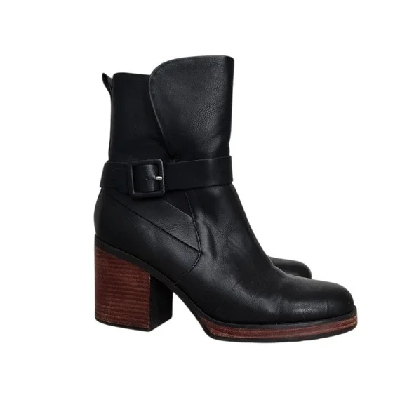 Korks Womens Black Faux Leather Buckle Block Heel Ankle Boots KR0014009 Size 11M