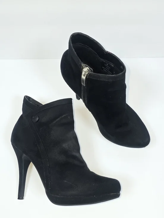 Limelight Black Suede Platform Stiletto Ankle Boots Side Zip Heeled Booties 38