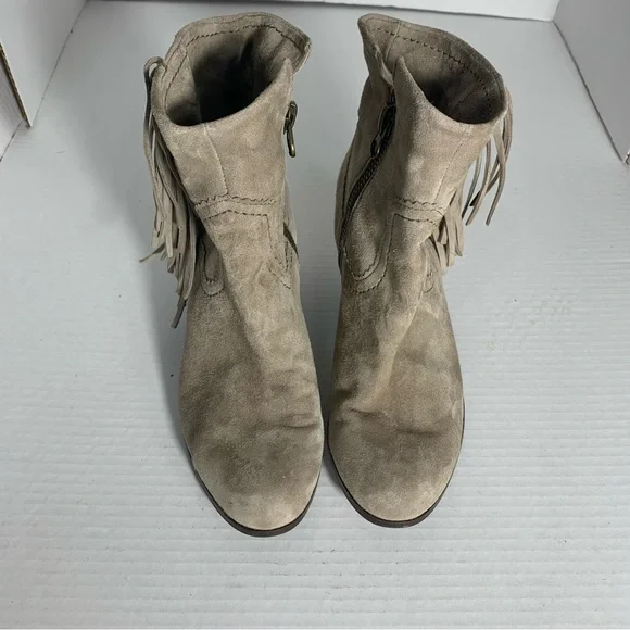 Sam Edelman Fringe Suede Ankle Boots - Taupe Size 8.5
