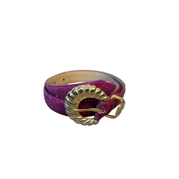 Saks Fifth Avenue Pink Snakeskin Leather Belt Gold Buckle Women's‎ Small