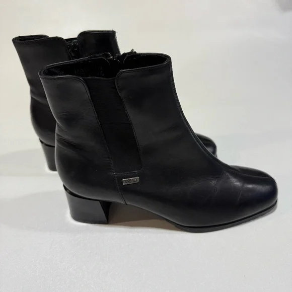 Ara Black Leather Gortex Block Heel Chelsea Boot Womens Size 7