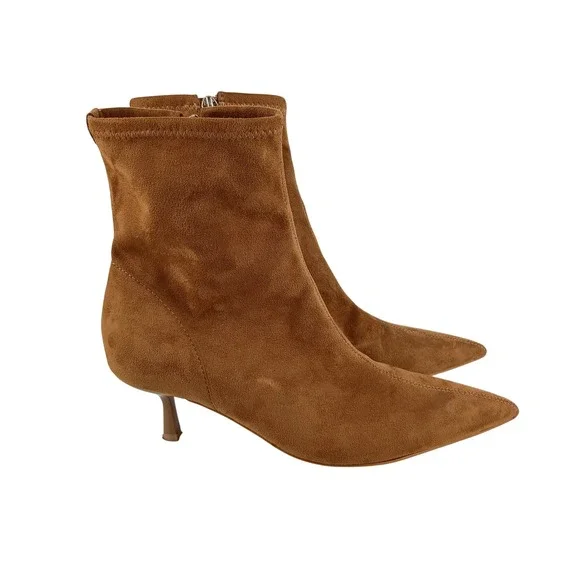 Guess Yanka2 Brown Faux Suede Pointed Toe Kitten Heel Ankle Boots Womens 8.5M