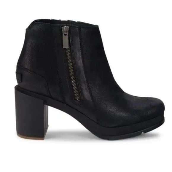 Sorel Women's Blake Leather Zip Block Heel Booties Black Size 9