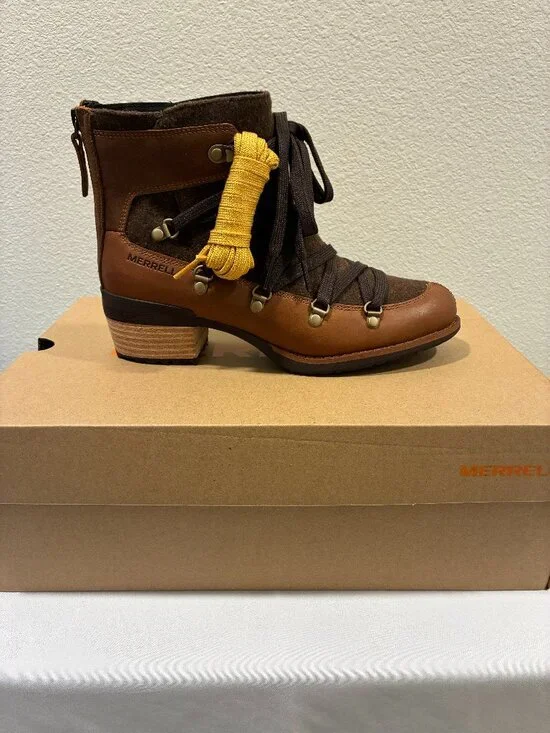 MERRELL Shiloh II Warm Ankle Boots Lace Up Leather Oak Brown Women 6 NWT