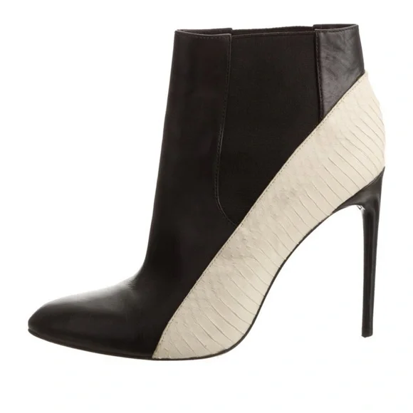 Rachel Zoe Gael Leather Snakeskin Trimmed Pointed-Toe Booties, Size 9