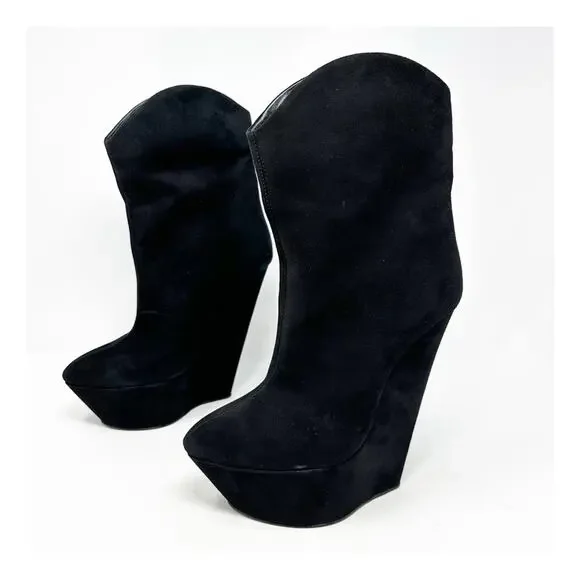 Giuseppe Zanotti Black Suede Platform Wedge Ankle Boots Womens Size EU 38.5