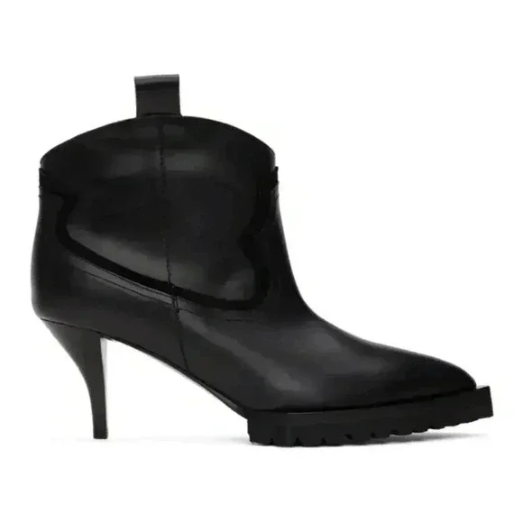 Sacai Black Leather Cowboy Booties