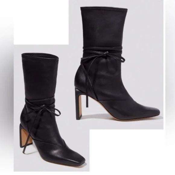 Jonathan Simkhai Tanner Leather Sock Pull On Ankle Tie Booties Boots ll size 38
