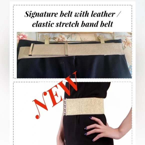 NEW natural color woman belt with leather and elastic stretch band belt