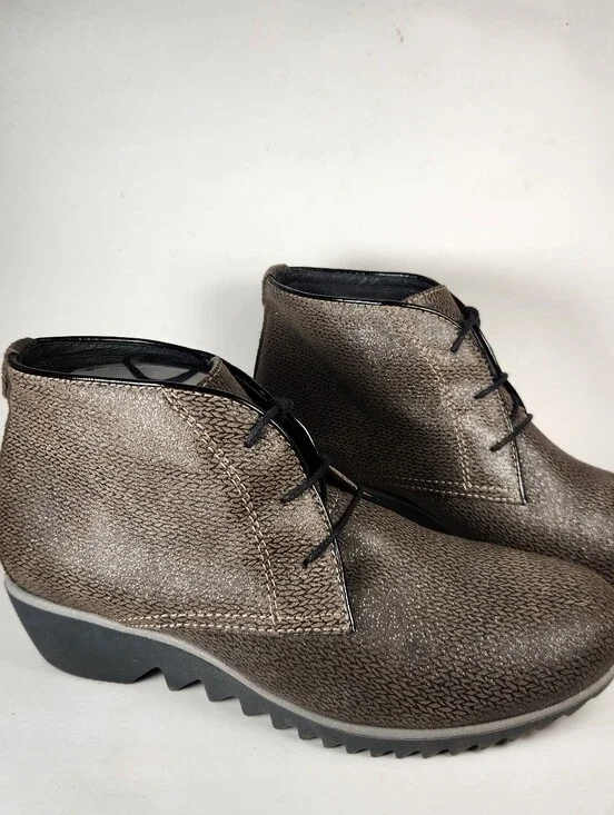 WOLKY Women's Bootie Size 10 EU 41 Leather Wedge Duskie Textured Walking Shoe