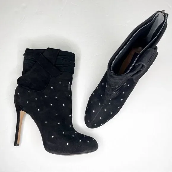 Ann Taylor Adriana Studded Rhinestone Suede High Heel Boots Black Size 9