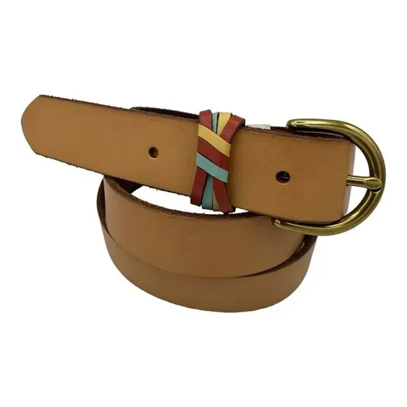 Fossil Womens Belt Vintage Genuine Leather Multicolor Knotted Keeper Belt Size L
