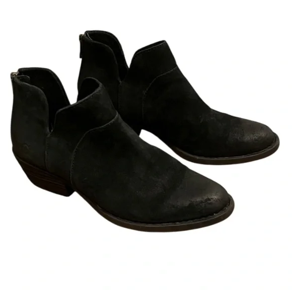 Born Shari Black Distressed Suede Leather Ankle Boots‎ - BR0041009 - 7.5 NWOB