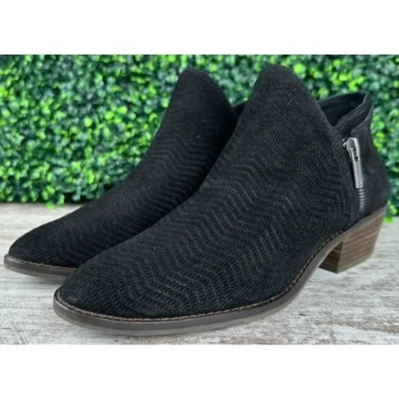 LUCKY BRAND Fhuna Ankle Bootie Women’s‎ 8M Black Suede Low Cut Boots Casual Chic