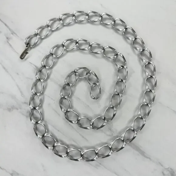 Chunky Textured Silver Tone Metal Chain Link Belt Size XS Small S