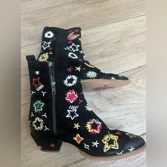 NWT Free People Embroidered Black Ankle Boots