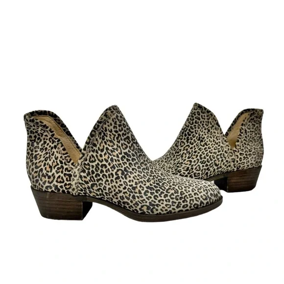 Lucky Brand Baley 2 Leopard Suede Ankle Booties Brown Black Size 8.5
