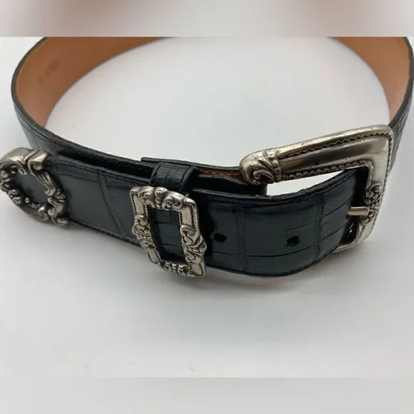 Brighton 1993 Vintage Silver Details Size M 43003 Black Leather Belt