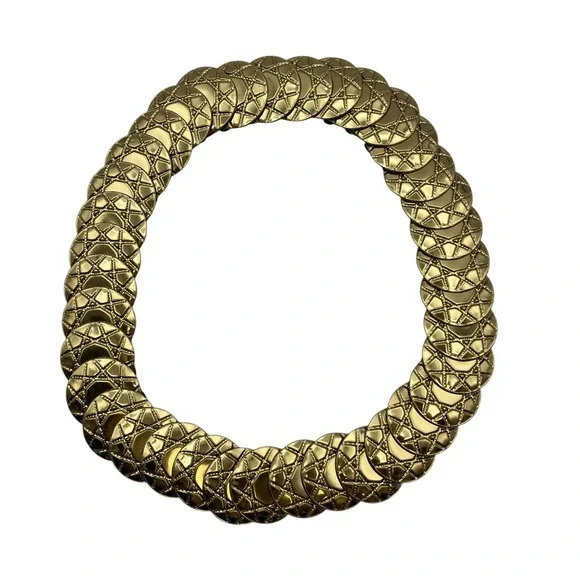 Vintage 80s Gold Star Linked Medallion Embossed Disc Stretch Belt Boho‎ Glam