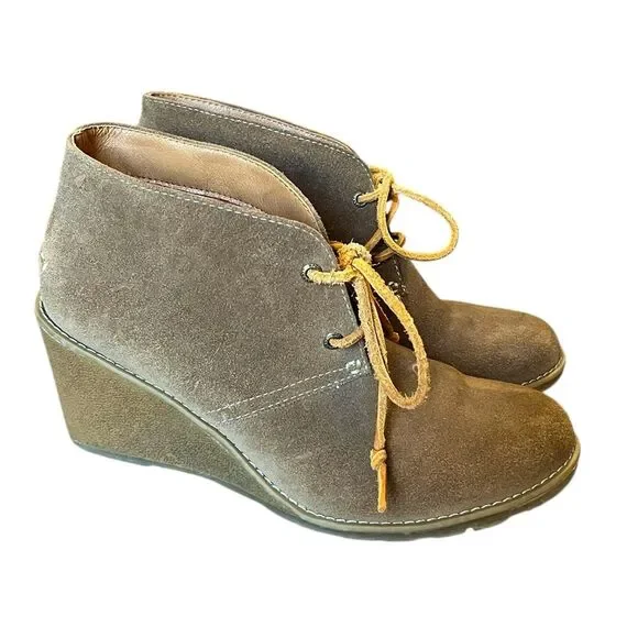 Sperry Stella Prow Suede Wedge Ankle Boots Size 9 Womens Brown Leather Booties