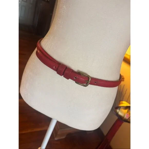 Vintage Coach Red Leather Belt with Brass Buckle