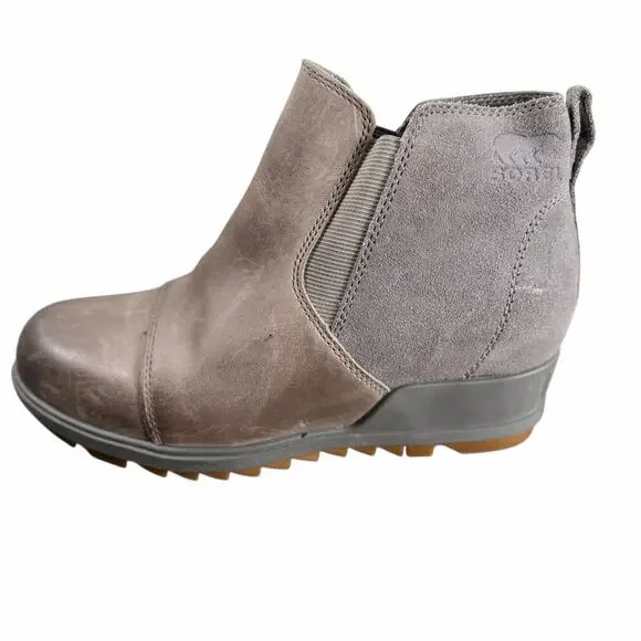 Sorel Women's Evie Bootie Waterproof Gray Suede Leather Wedge Ankle Boot Sz 7