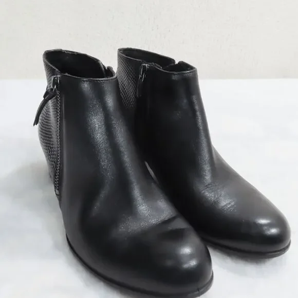 ECCO Shape 35 Womens Black Leather Lizard Embossed Panel Ankle Boot Size 7/38