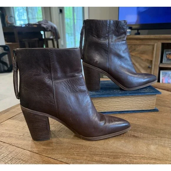 Franco Sarto Marmalade Bootie 8.5 Brown Leather Pointed Toe Block Heel