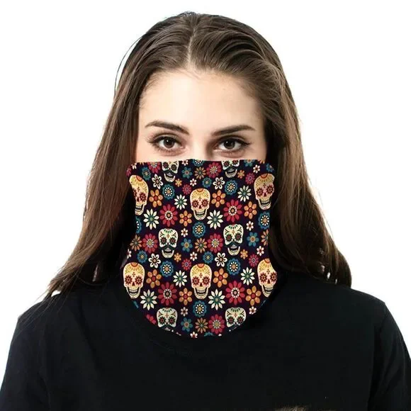 Sugar Skull Neck Gaiter Face Mask Bandana Scarf
