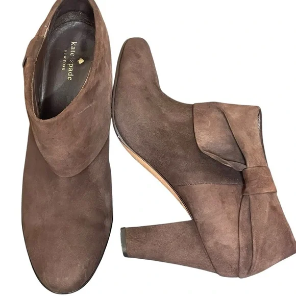 Kate Spade Chocolate Suede Heeled Booties size 9.5M