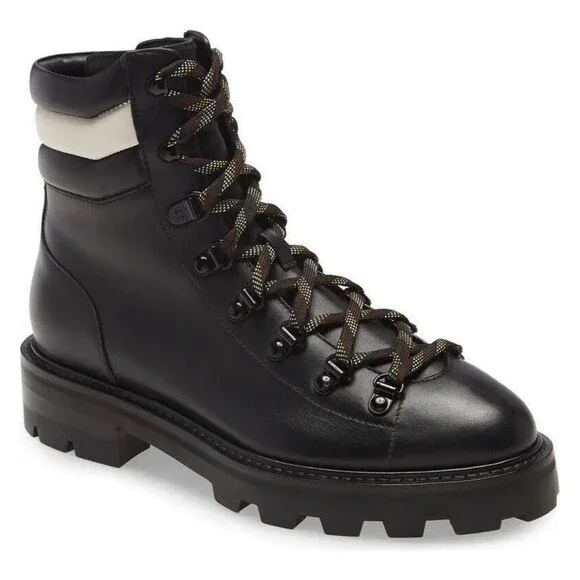 Jimmy Choo Size 7 Eshe Black Leather Hiking Ankle Combat Boots Flat Black $995
