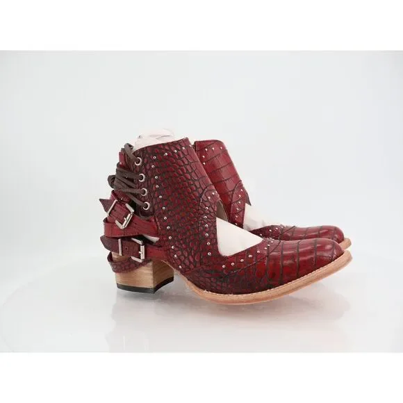 Freebird by Steven Desert Boots Womens Size 9 Red Croc Leather Boho NWB