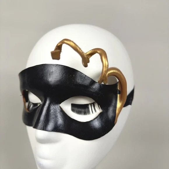 Black Gold Accented Leather Masquerade‎ Mask Handmade in New Orleans