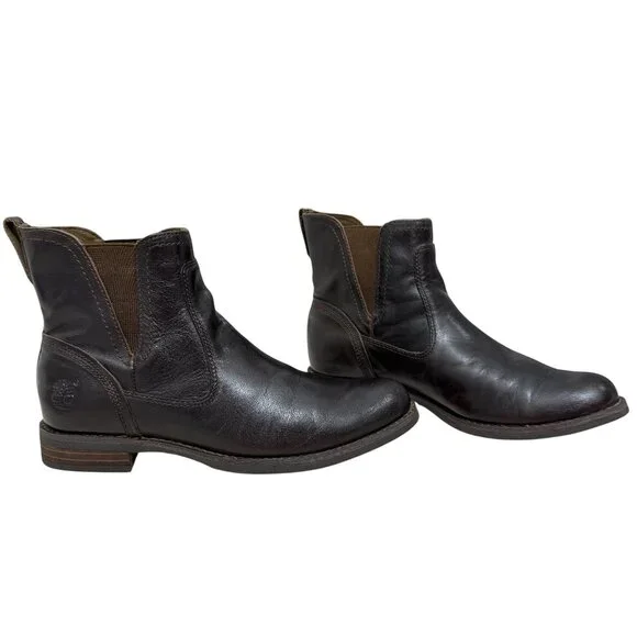 Timberland Savin Hill Chelsea Distressed Leather Brown Women's Booties Size 6.5