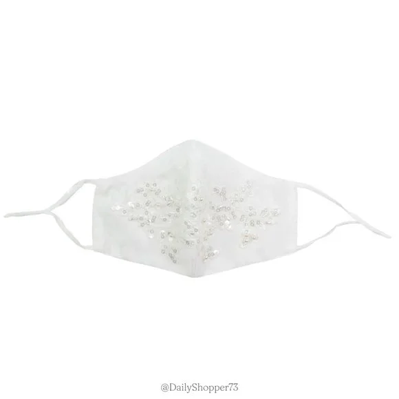 Women's White Satin Lace Sequin Bridal Face Mask with a Pocket for Filters