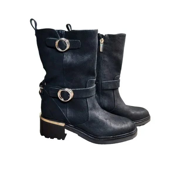 Vince Camuto Women's Size 6.5 M Black Leather Buckle Kerivini Boots (648)