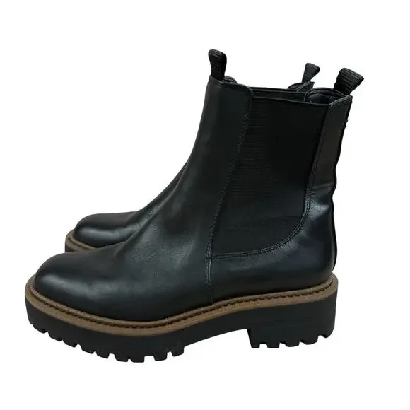 Sam Edelman Luguna Leather Chelsea Boots 7.5 Chunky Lug Sole Black Pull On Goth