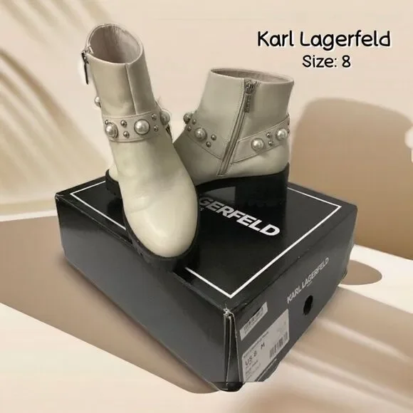 Karl Lagerfeld Paris NEW Combat Moto Booties Faux Pearl