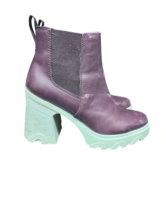 Women's Sorel Brex Heel Leather Chelsea Boots Cinder Sea Sprite Size 7