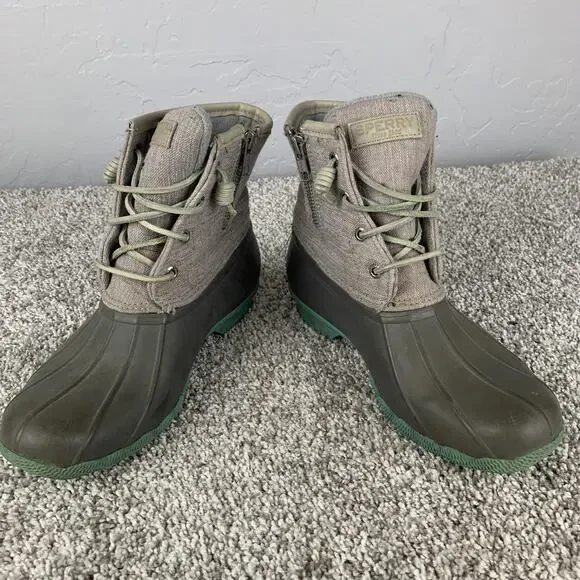 Sperry Saltwater Duck Boots Womens Size 8 Gray Waterproof Rubber Zip STS98155