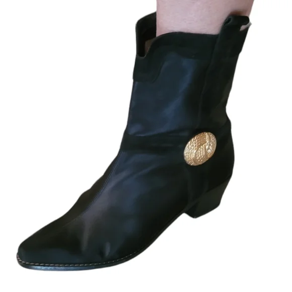 Vintage - Allure Black Nylon and Suede with Gold‎ Button Accent Ankle Boots