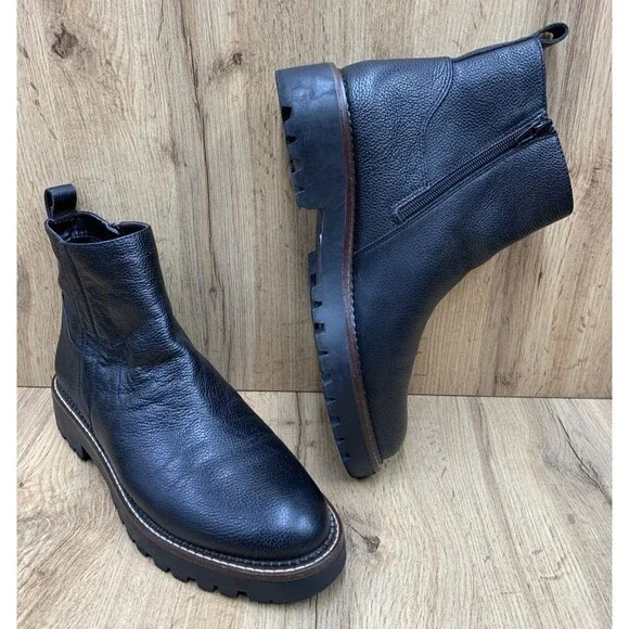 Nordstrom Women Miller 2 Lea Ankle Boots Black Leather Water Resistant Size 10 M