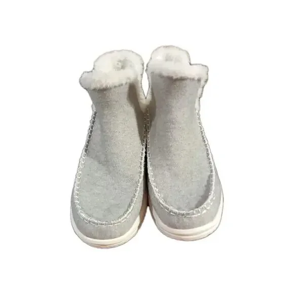 Hey Dude Womens Sz 11 Grey Camden Brushed Cozy Boots Faux Fur Lined Slip On