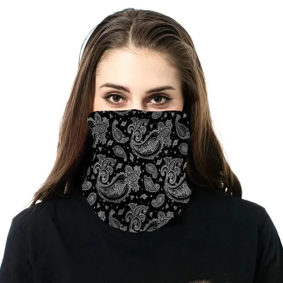 Black Paisley Neck Gaiter Face Mask Scarf Bandana