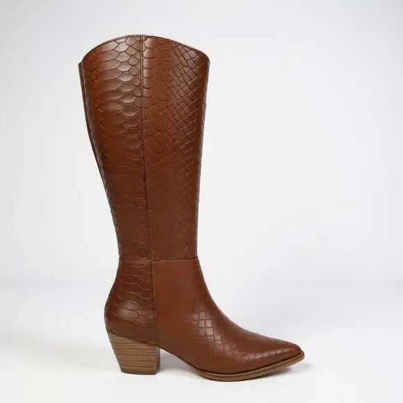 Matisse‎ Bruna Tall Boots Womens 7.5 M Leather Tobacco Crocodile Texture Zipper